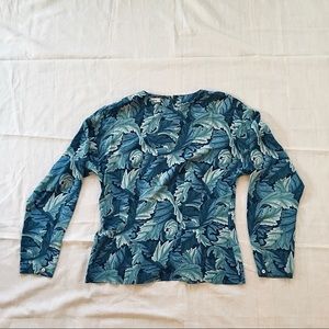 Vintage Ann Taylor Blue silk leaf print blouse